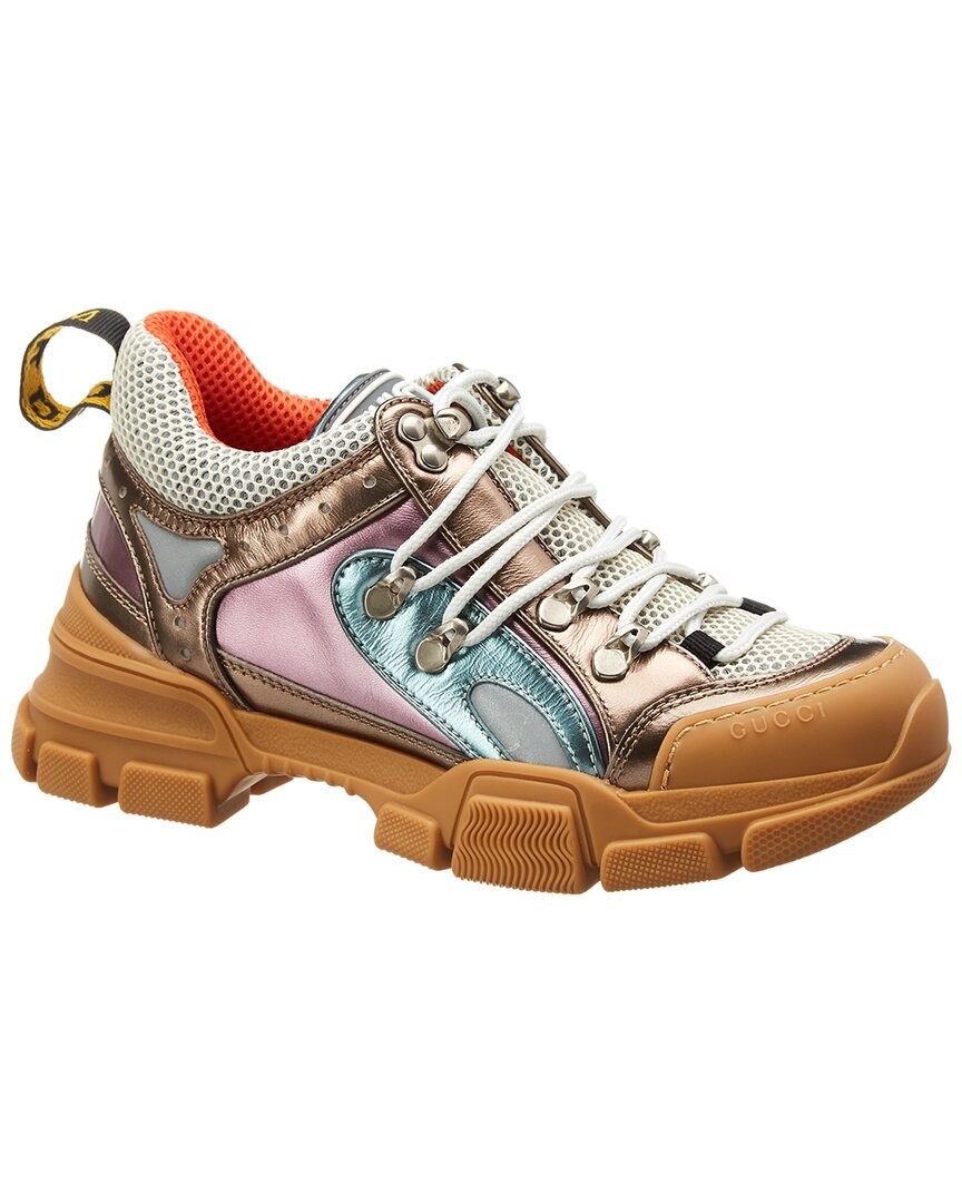 Designer trail-style sneaker with gum sole